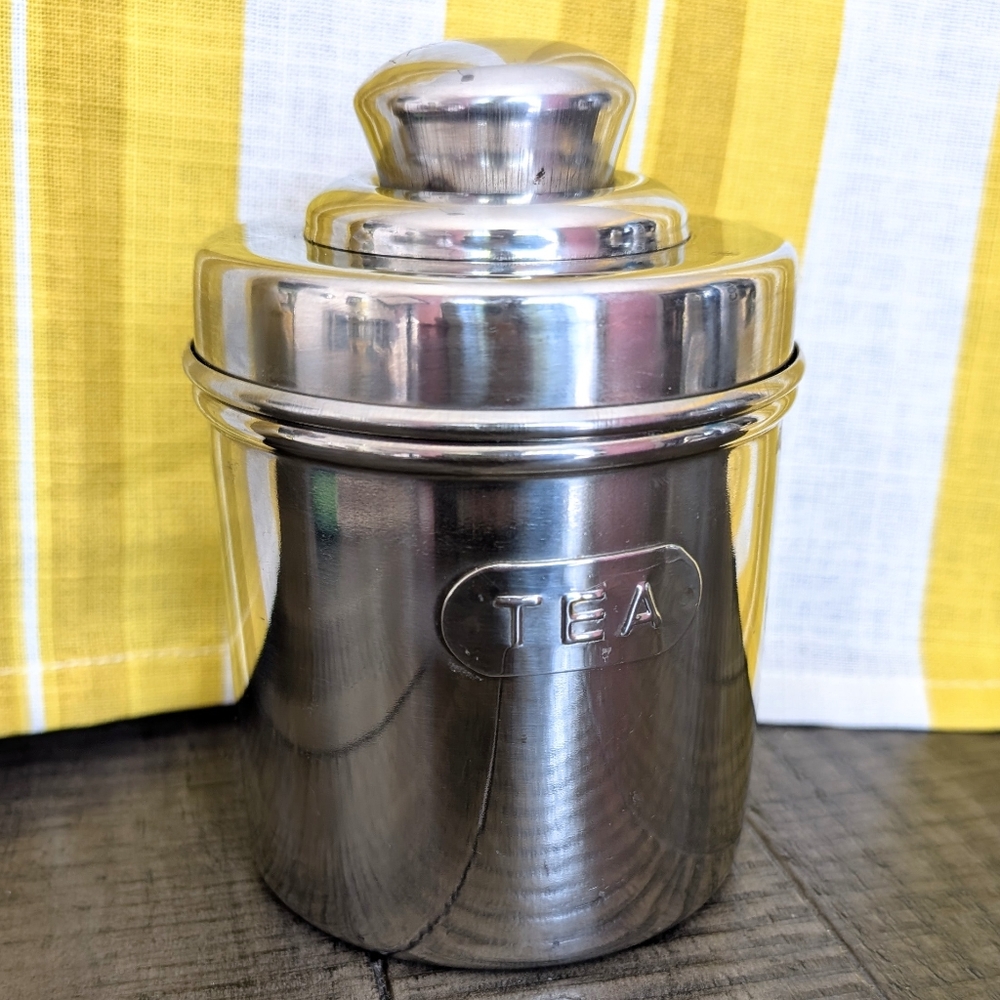 Vintage Farberware MCM Metal Tin 5" Silver Tea Canister